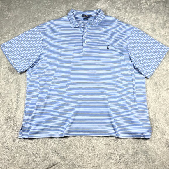Polo Ralph Lauren Blue White Stripe Polo Shirt Men’s 4XB Pima Cotton Logo - Picture 1 of 8